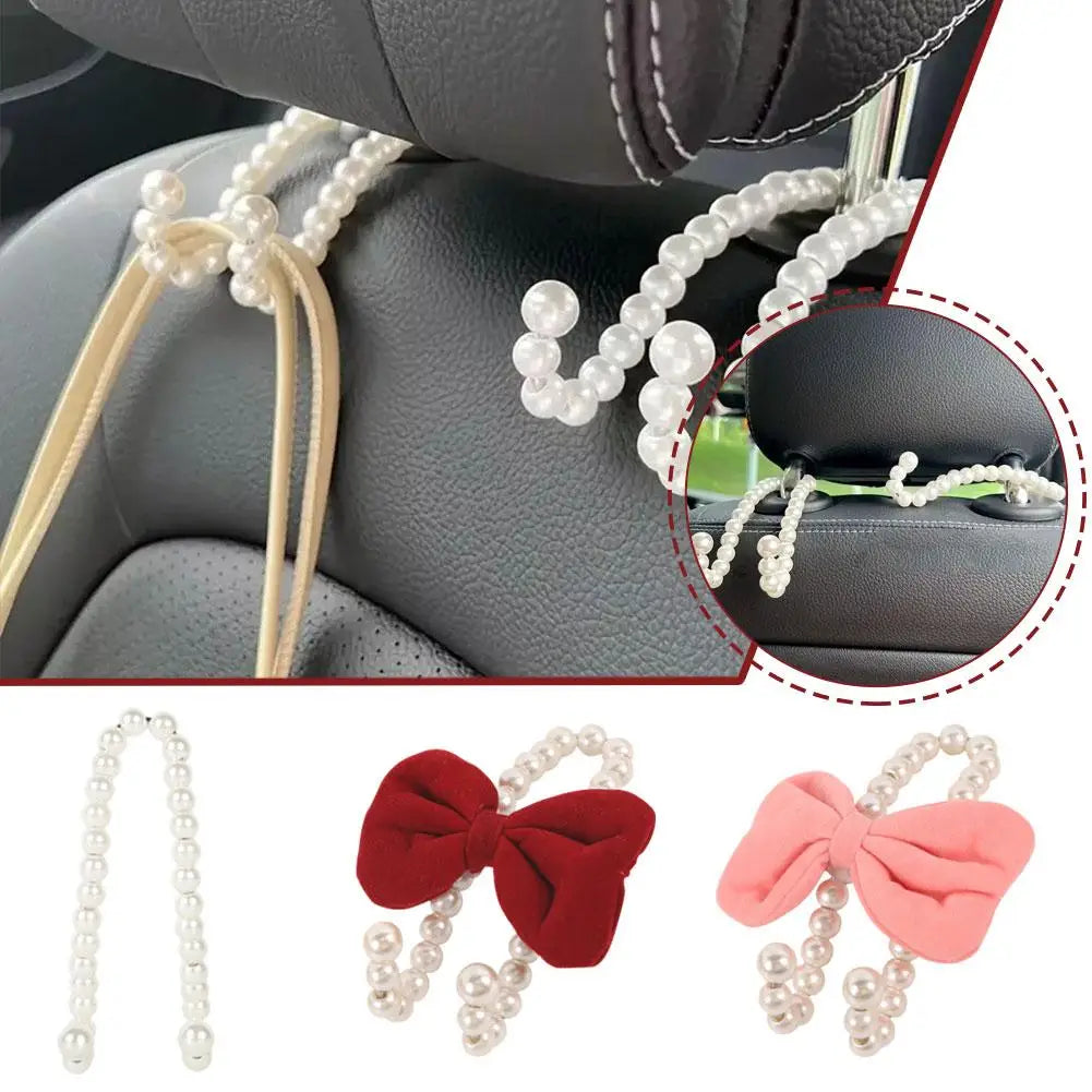 Bowknot Car Hook Elegant Alloy Pearl Car Organizer Clip Car Seat Back Hanger Durable Lovely Bow Knot Car Hook Car Styling