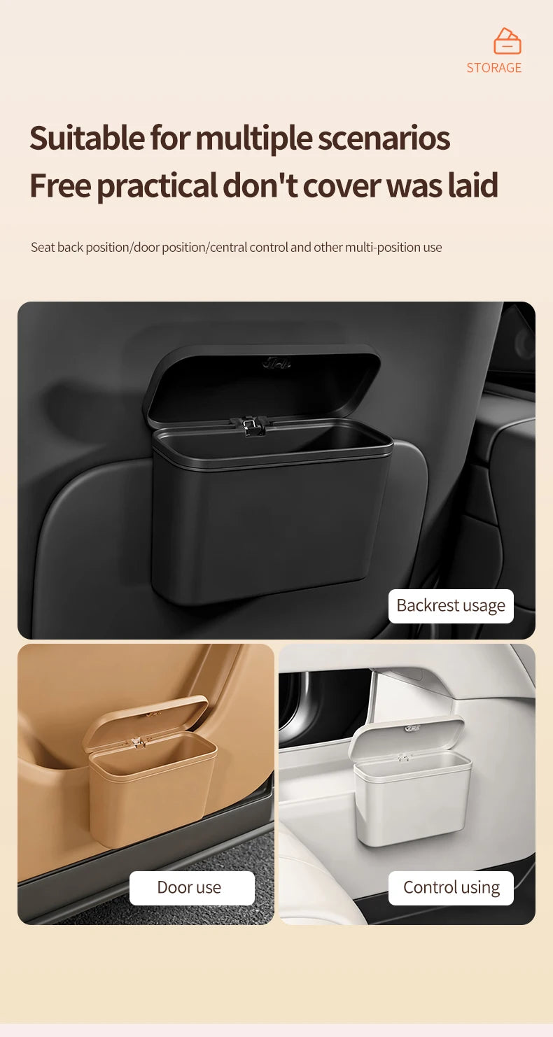 Multifunctional Car Trash Can with Lid Button Hanging Storage Bin for Wet and Dry Use Auto Interior Accessories Organizer Box