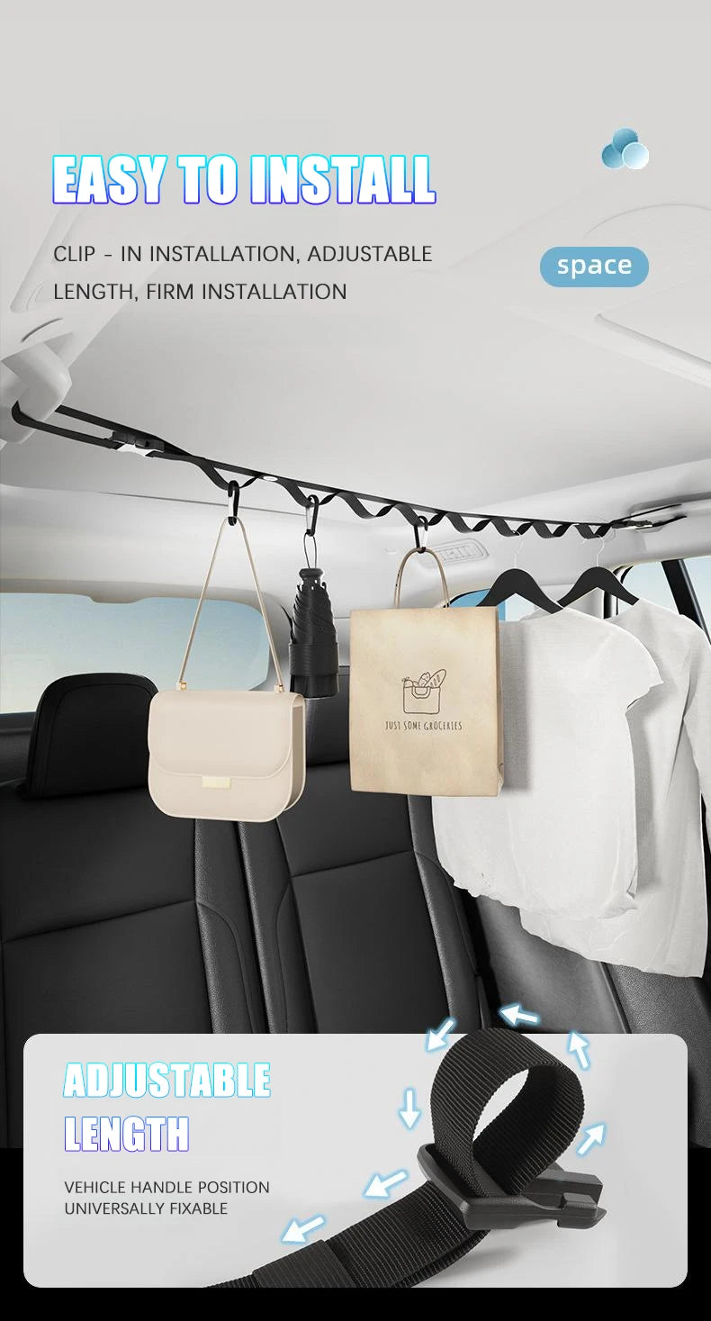 Portable Car Clothes Hanger Rope 10KG Large-Bearing Car Clothesline 83cm-119cm Adjustable Clothes Storage Hanger for Traveling
