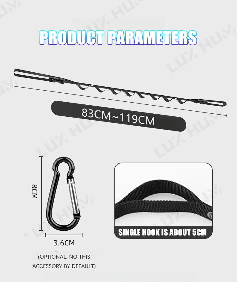 Portable Car Clothes Hanger Rope 10KG Large-Bearing Car Clothesline 83cm-119cm Adjustable Clothes Storage Hanger for Traveling