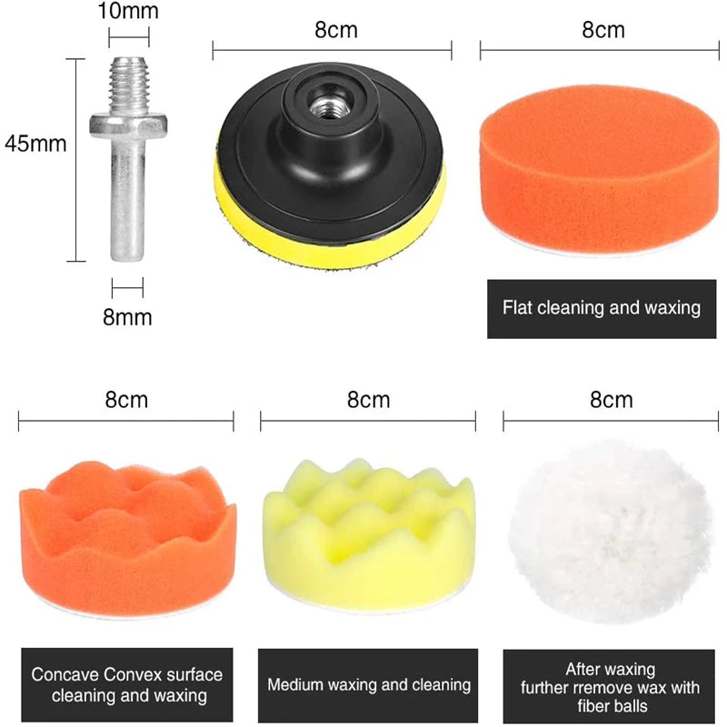 3-Inch Car Polishing Kit — Foam & Wool Buffing Pads for Waxing, Polishing & Headlight Refurbishing | 4 Sets