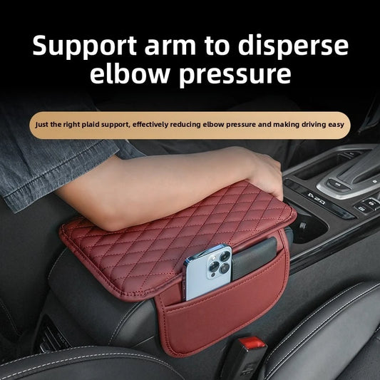 Car Center Console Armrest Cover — Cushion Pad with Pocket for Elbow Support & Storage