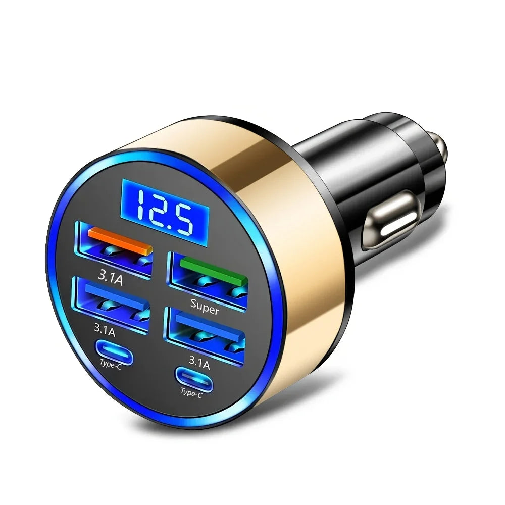 6-in-1 Fast Charging Car Adapter — 3.1A Dual USB-C with Digital Display | Portable Car Charger