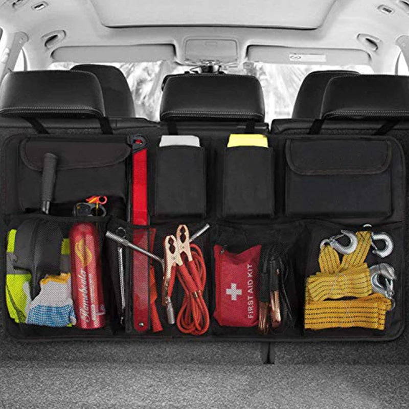 Large Capacity Oxford Car Trunk Hanging Storage Bag — 8-Pocket Waterproof Back Seat Organizer