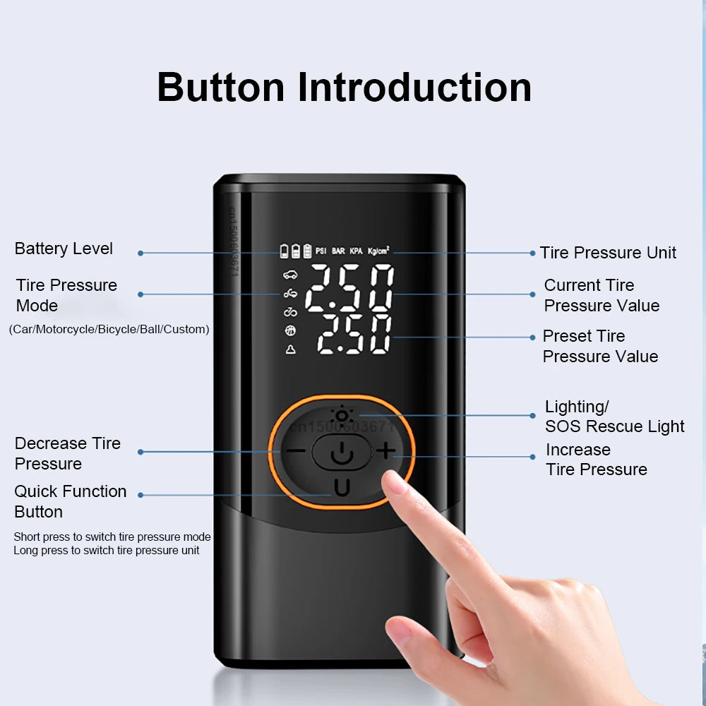 Tire Inflator Portable Air Compressor Cordless Tires Air Pump with LED Light Digital Display for Car Motorcycles and Bicycles