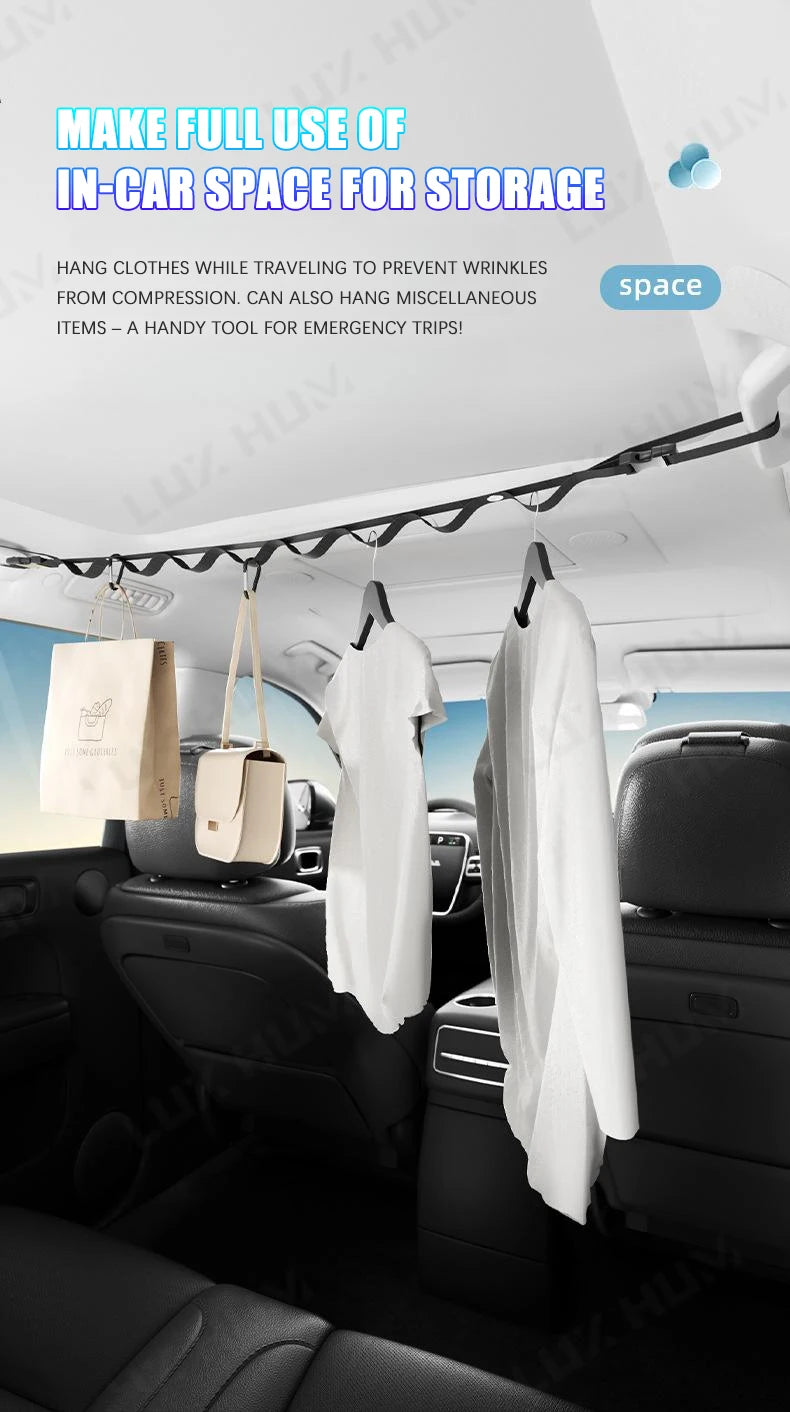 Portable Car Clothes Hanger Rope 10KG Large-Bearing Car Clothesline 83cm-119cm Adjustable Clothes Storage Hanger for Traveling