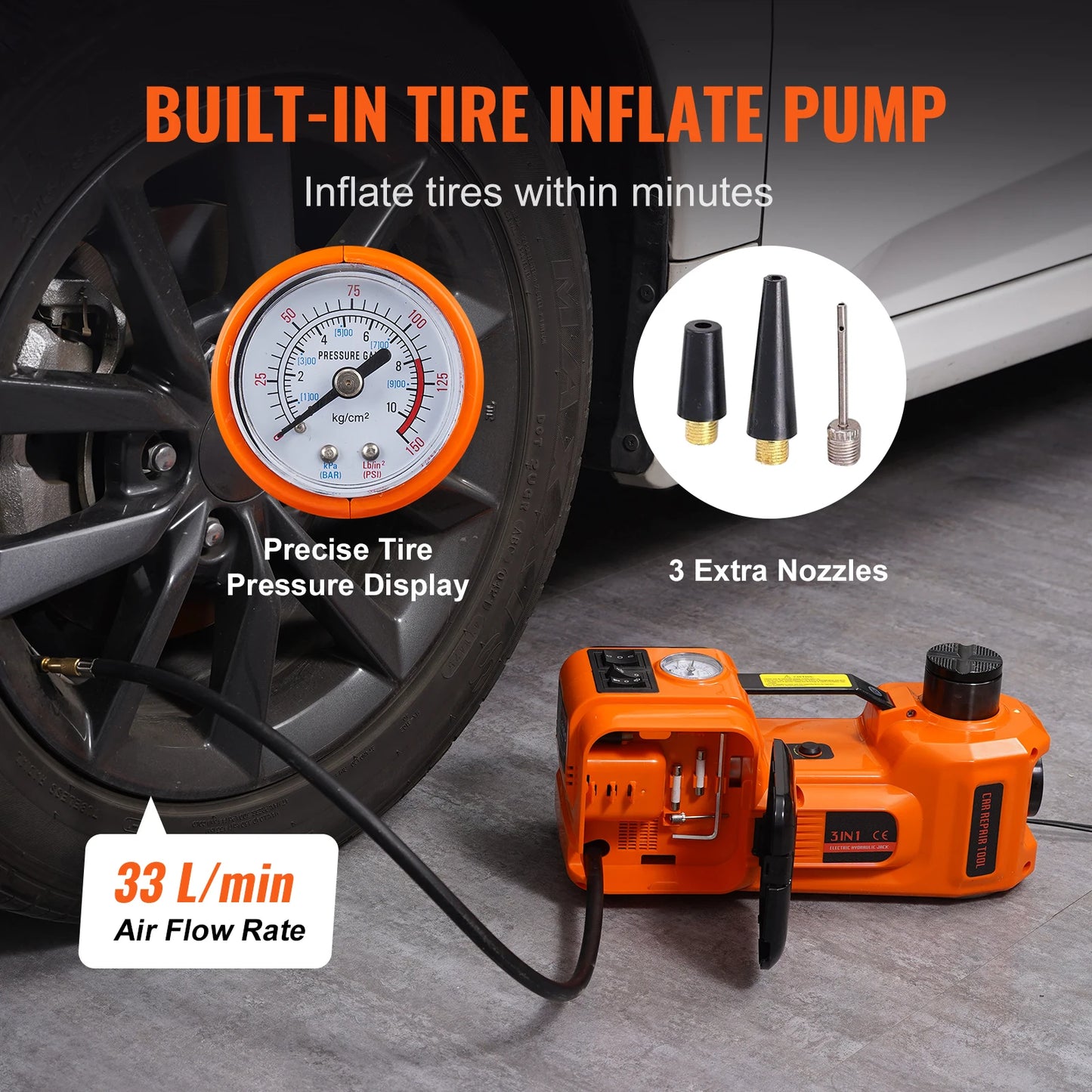 SucceBuy 5T Electric Car Jack Hydraulic Jack with Electric Impact Wrench Built-in Inflatable Pump, LED Light for SUV Sedan Truck