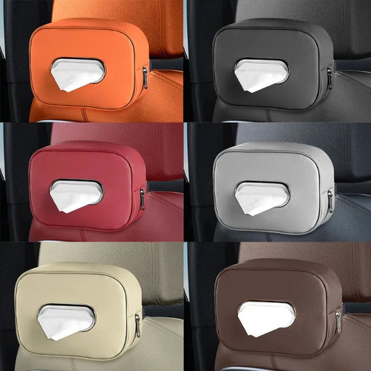 Car Tissue Box Holder — Microfiber Leather Napkin Case for Sun Visor, Armrest & Backseat