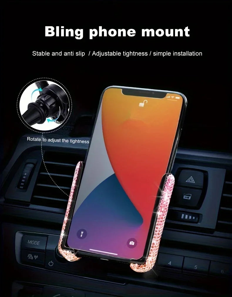 Car Phone Holder Diamond Crystal Car Air Vent Mount Clip Mobile Phone Holder Stand in Auto Bracket Interior Accessories