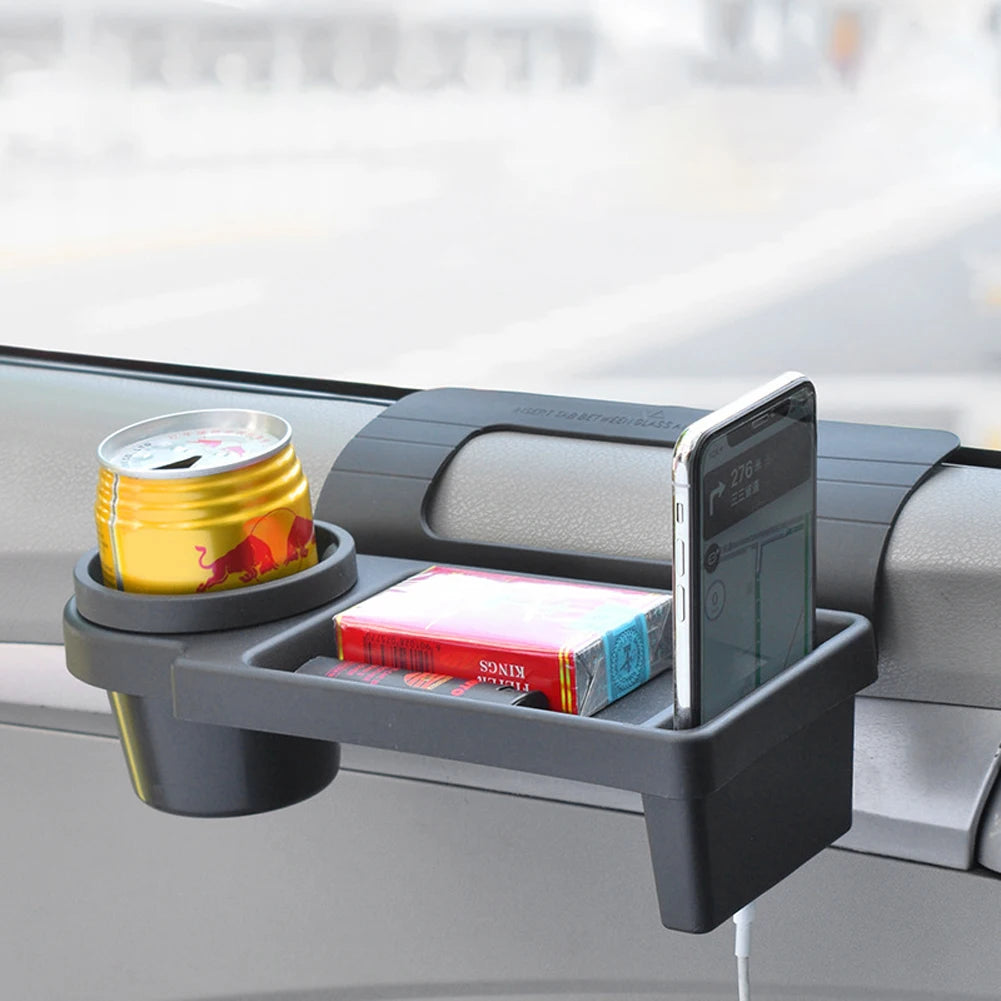 Car Side Door Window Hanging Organizer — Cup Holder, Phone Slot & Storage Pocket | ABS Black