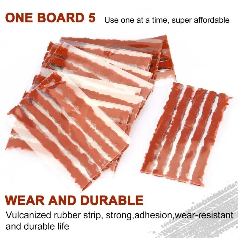 Portable Car Tire Puncture Repair Kit T-Handle Tools Glue Strips Universal for Truck Motorcycle RV Roadside Safety