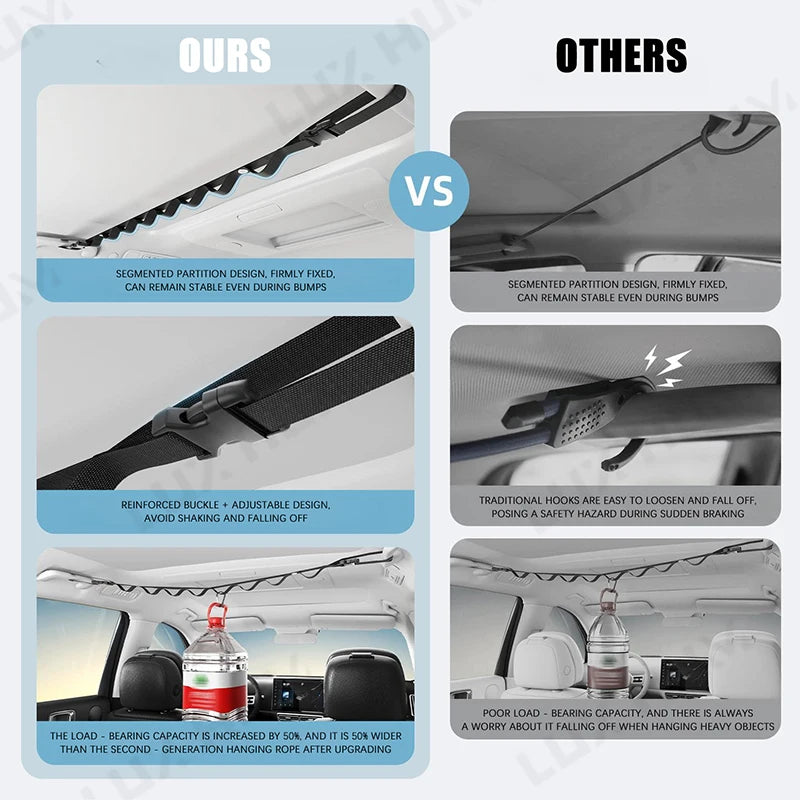 Portable Car Clothes Hanger Rope 10KG Large-Bearing Car Clothesline 83cm-119cm Adjustable Clothes Storage Hanger for Traveling