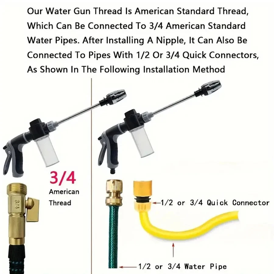 High-Pressure Car Wash & Garden Water Gun — Multifunctional Hose Nozzle | 3/4" Connection | Black