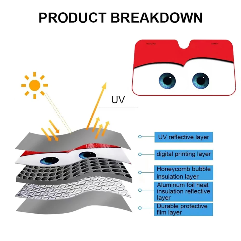 Car Windshield Sunshade with Eye Design — Aluminium Foil UV Sun Visor | 4 Colors