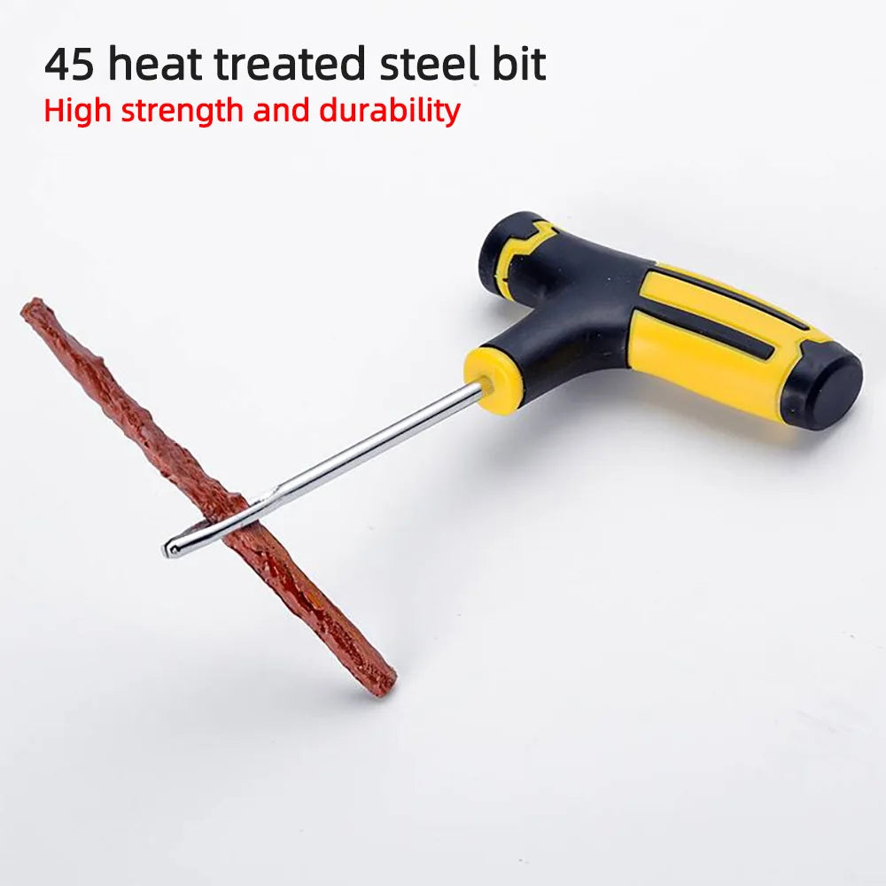 Portable Car Tire Puncture Repair Kit T-Handle Tools Glue Strips Universal for Truck Motorcycle RV Roadside Safety