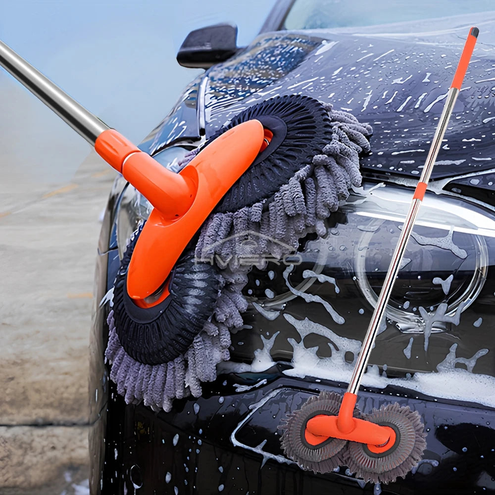 HVIERO Microfiber Car Wash Mop — 360° Rotating Long Handle Brush for Cars, SUVs & Trucks