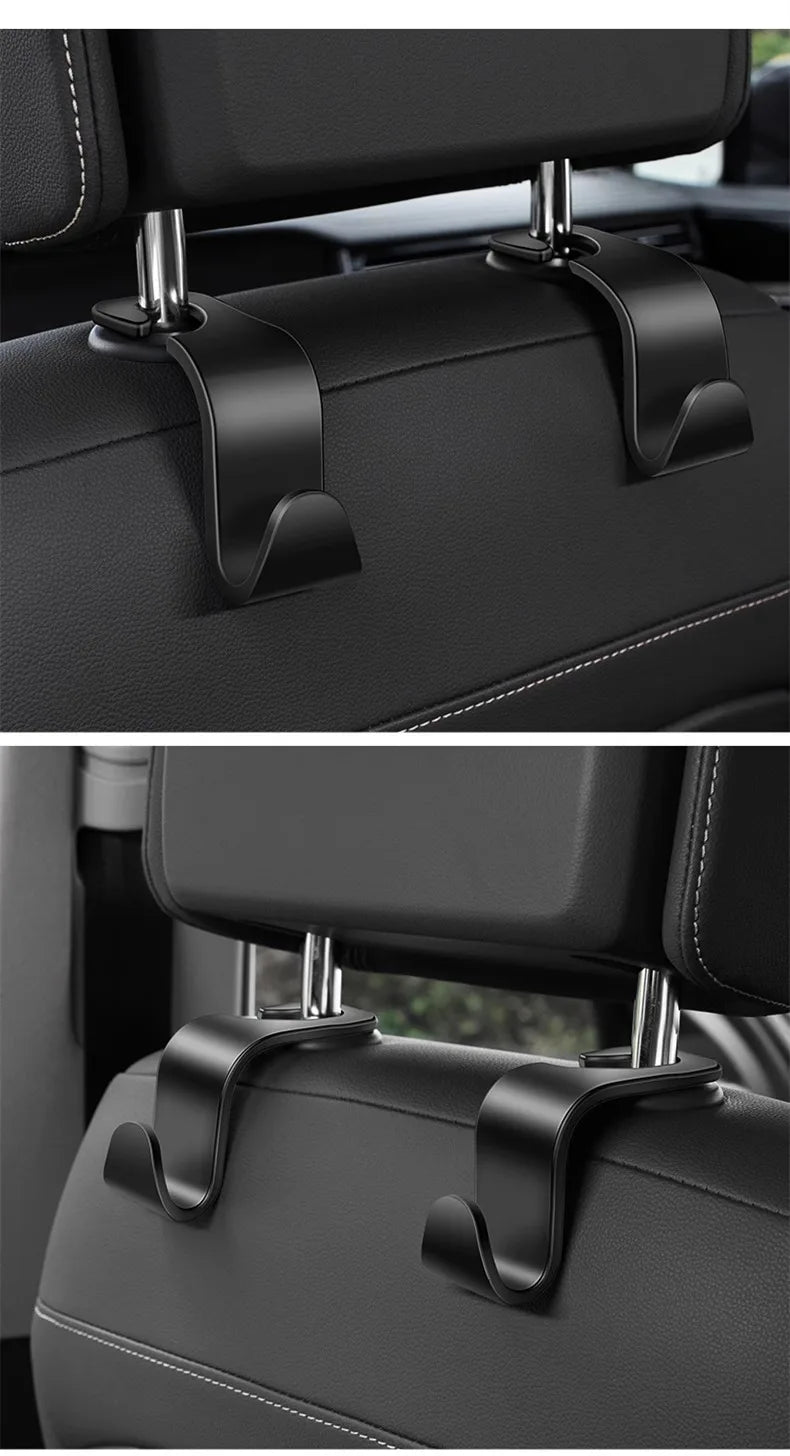 Car Seat Headrest Hooks (4PCS) — Bag & Purse Hanger Clips for Car Interior Storage