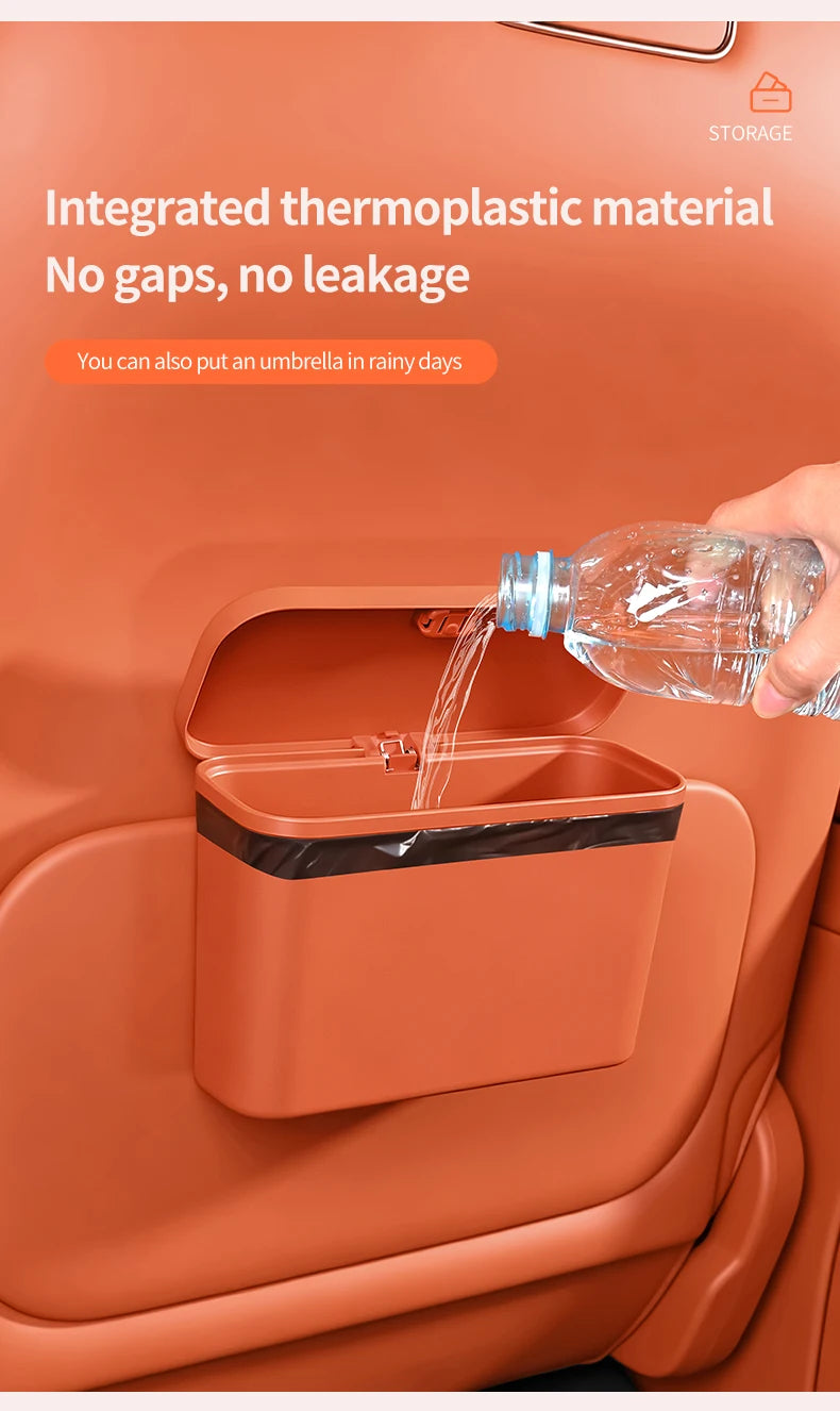 Multifunctional Car Trash Can with Lid Button Hanging Storage Bin for Wet and Dry Use Auto Interior Accessories Organizer Box