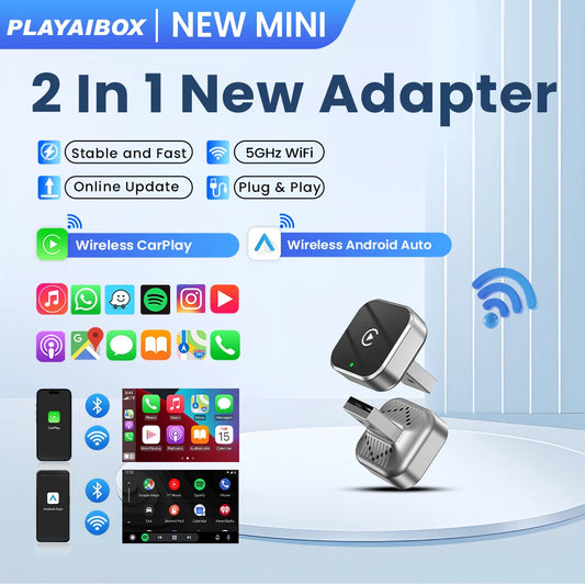 PLAYAIBOX Wireless 2-in-1 CarPlay & Android Auto Adapter — Supermini Plug & Play Dongle