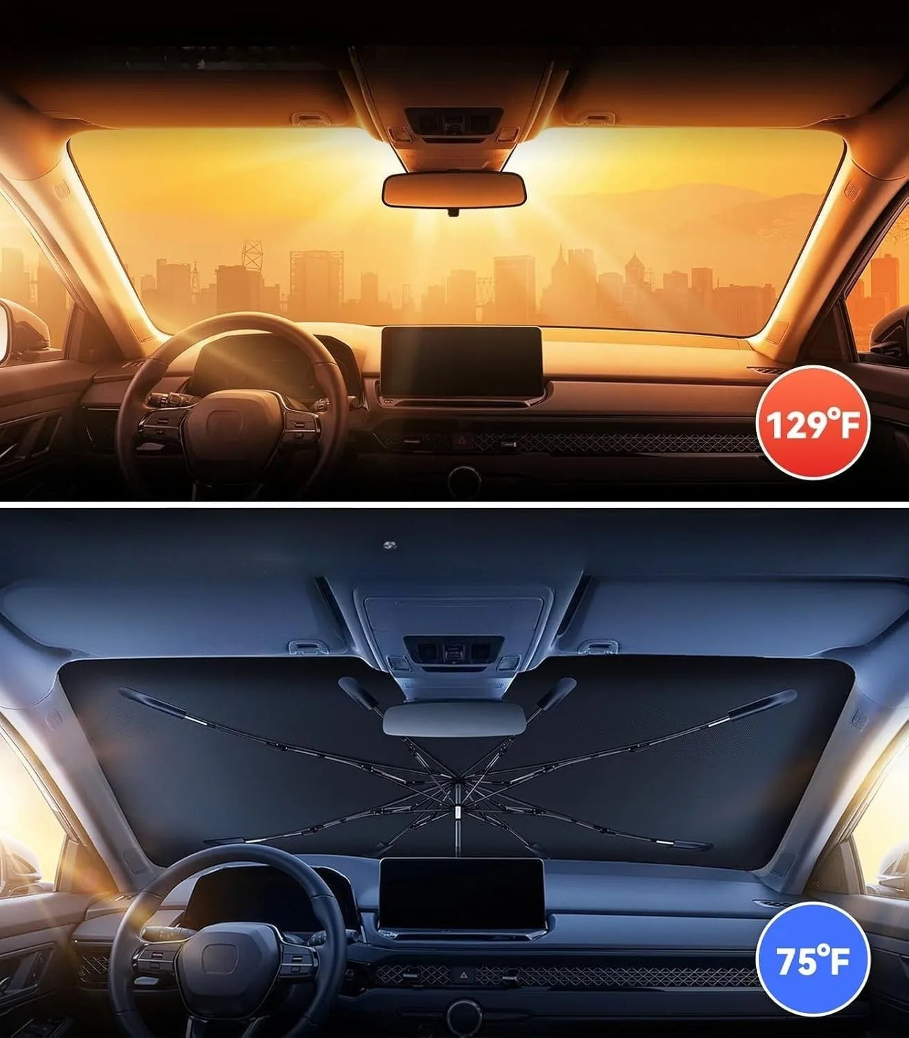 Car Windshield Sun Shade Umbrella [2026 Upgrade Sun Protection & Keep Cool] Protect Interior, 360° Flex Handle Sun Shield Sunshade, Medium  for Most Car