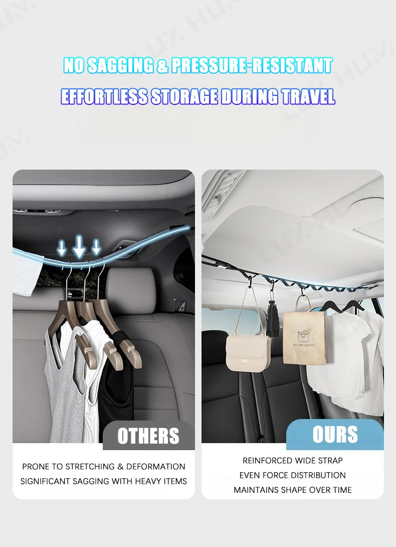 Portable Car Clothes Hanger Rope 10KG Large-Bearing Car Clothesline 83cm-119cm Adjustable Clothes Storage Hanger for Traveling