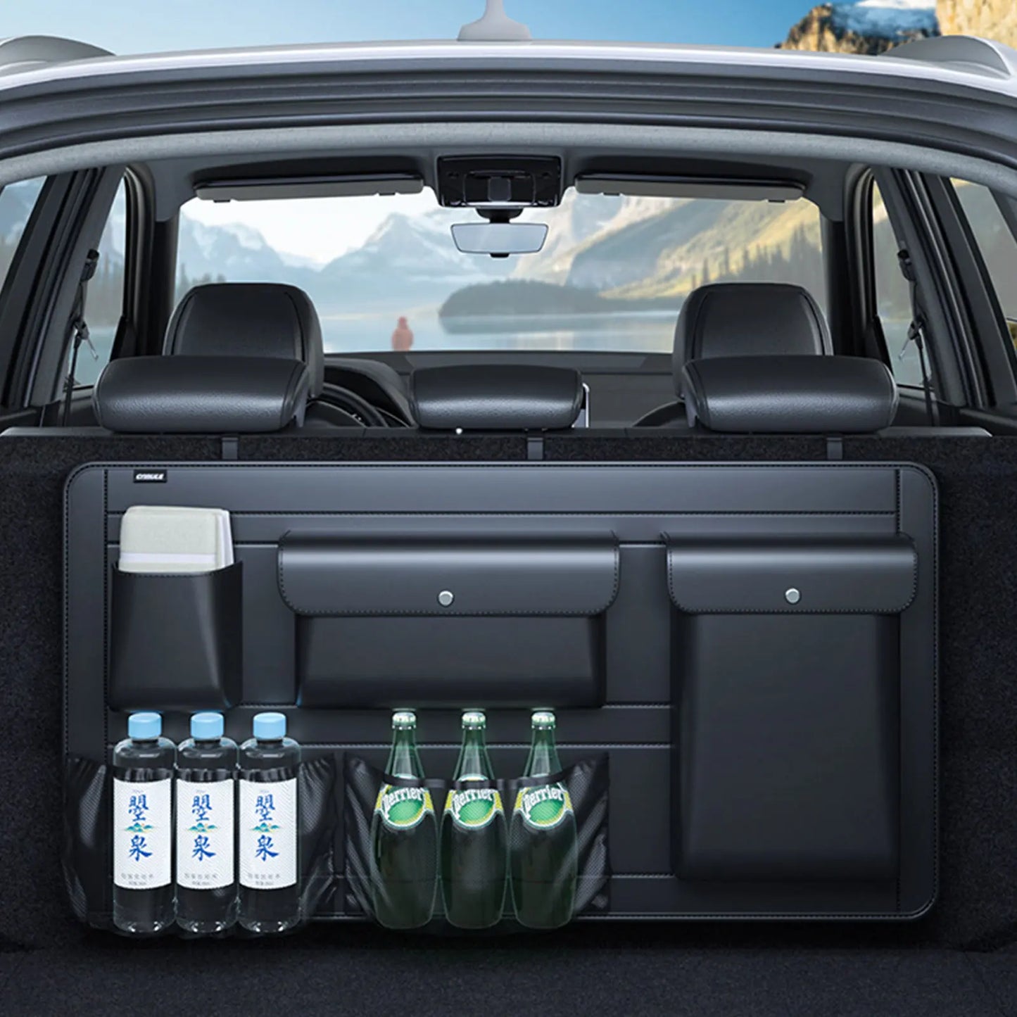 Premium PU Leather Car Seat Back & Trunk Organizer — 5-Pocket Multi-Use Storage