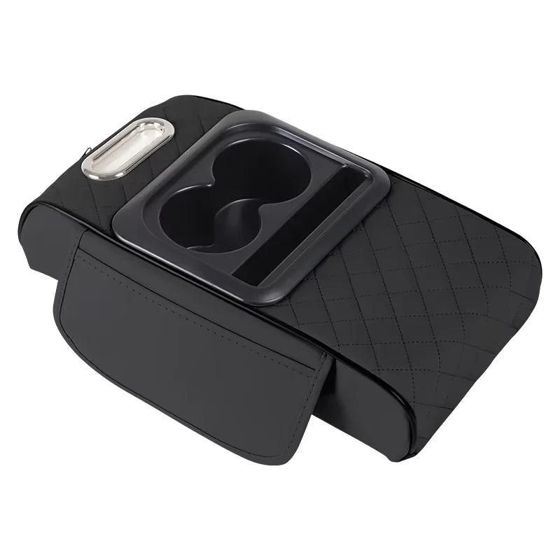 Car Armrest Storage Box — Center Console Organizer with Heightening Cushion & Cup Holder | 2 Colors