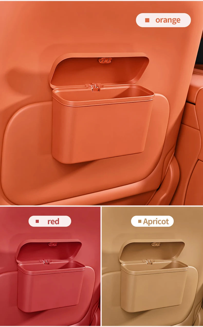 Multifunctional Car Trash Can with Lid Button Hanging Storage Bin for Wet and Dry Use Auto Interior Accessories Organizer Box