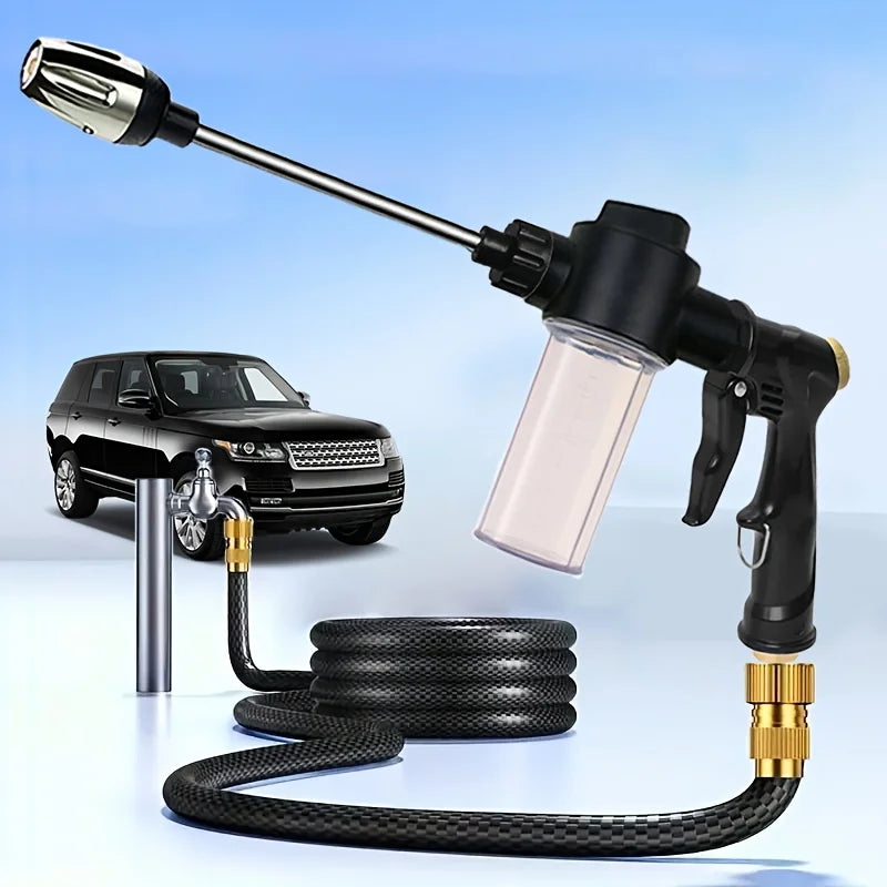 High-Pressure Garden & Car Wash Water Gun — Long Rod Hose Nozzle with Optional Foam Kettle