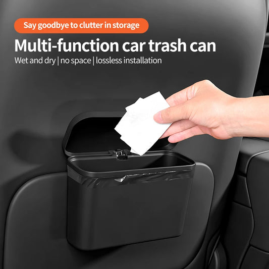 Car Trash Can with Lid — Hanging Waterproof Storage Bin for Car Interior, Wet & Dry Use