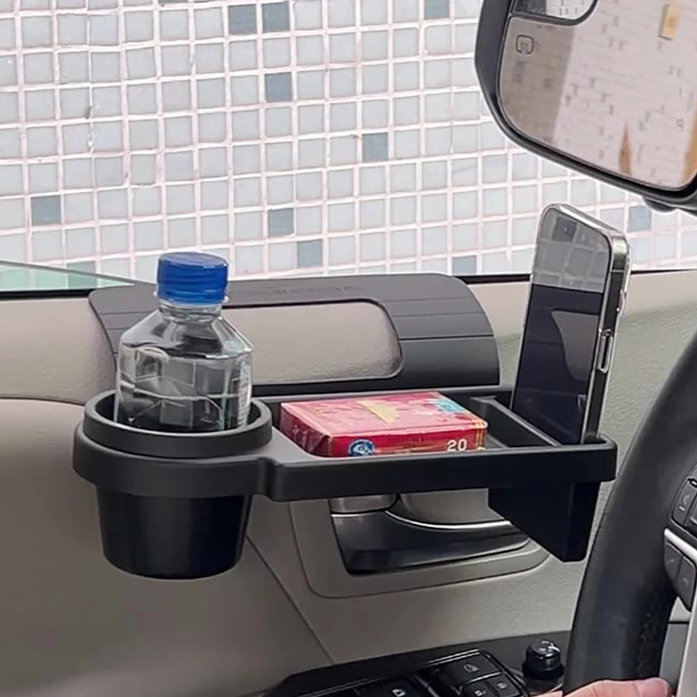 Car Side Door Window Hanging Organizer — Cup Holder, Phone Slot & Storage Pocket | ABS Black