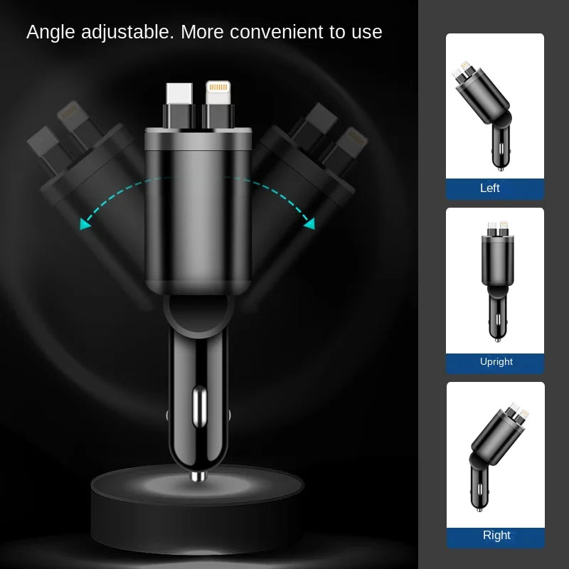 5-in-1 Car Charger | PD Fast Charging + Retractable Cable