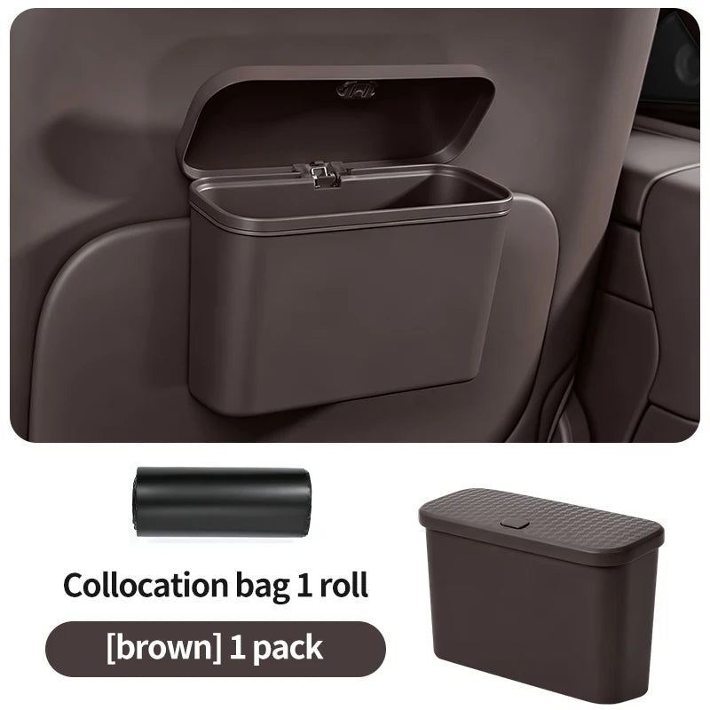 Multifunctional Car Trash Can with Lid Button Hanging Storage Bin for Wet and Dry Use Auto Interior Accessories Organizer Box