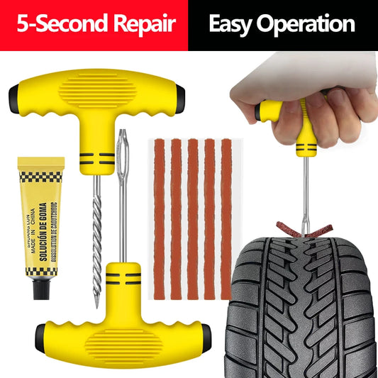 Tubeless Tire Repair Kit — Rubber Strips, Plugs & Glue for Car, Motorcycle & SUV
