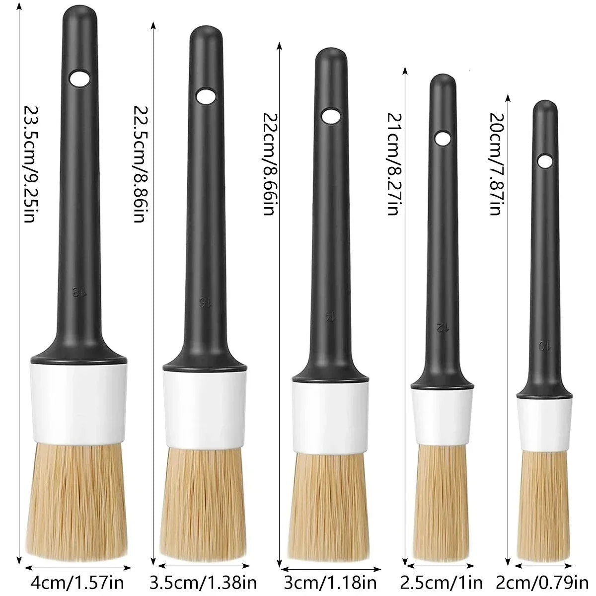 Car Detailing Brush Set — Natural Boar Hair Brushes for Air Vents, Rims & Interior Cleaning