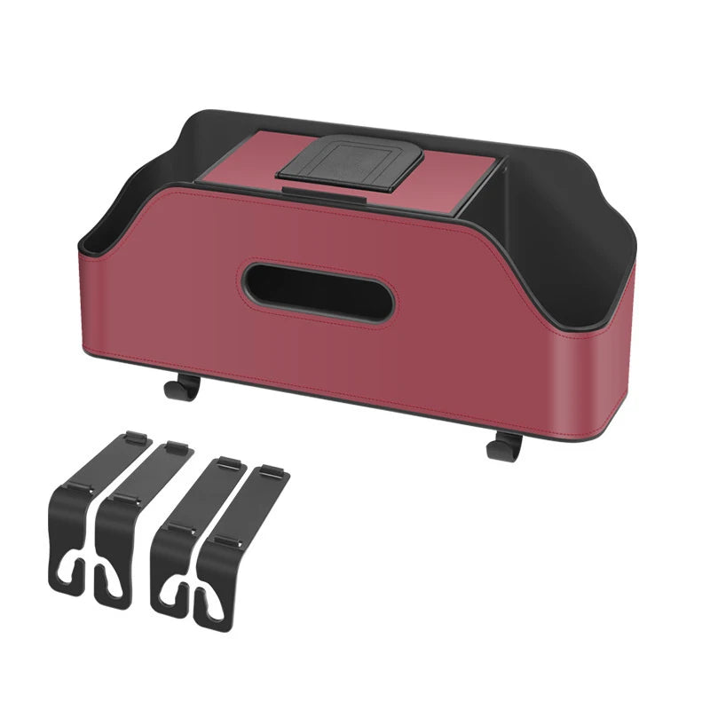 Car Backseat 3-in-1 Organizer Storage Box — Cup Holder, Tissue & Phone Slot with Hooks | 4 Colors