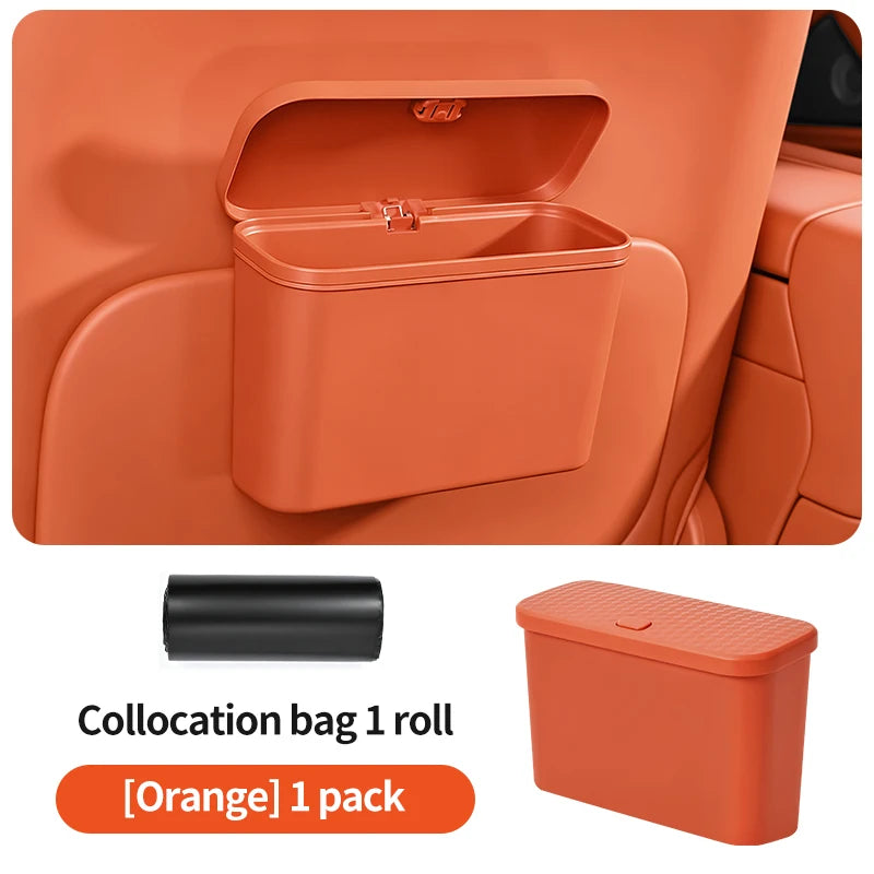 Multifunctional Car Trash Can with Lid Button Hanging Storage Bin for Wet and Dry Use Auto Interior Accessories Organizer Box