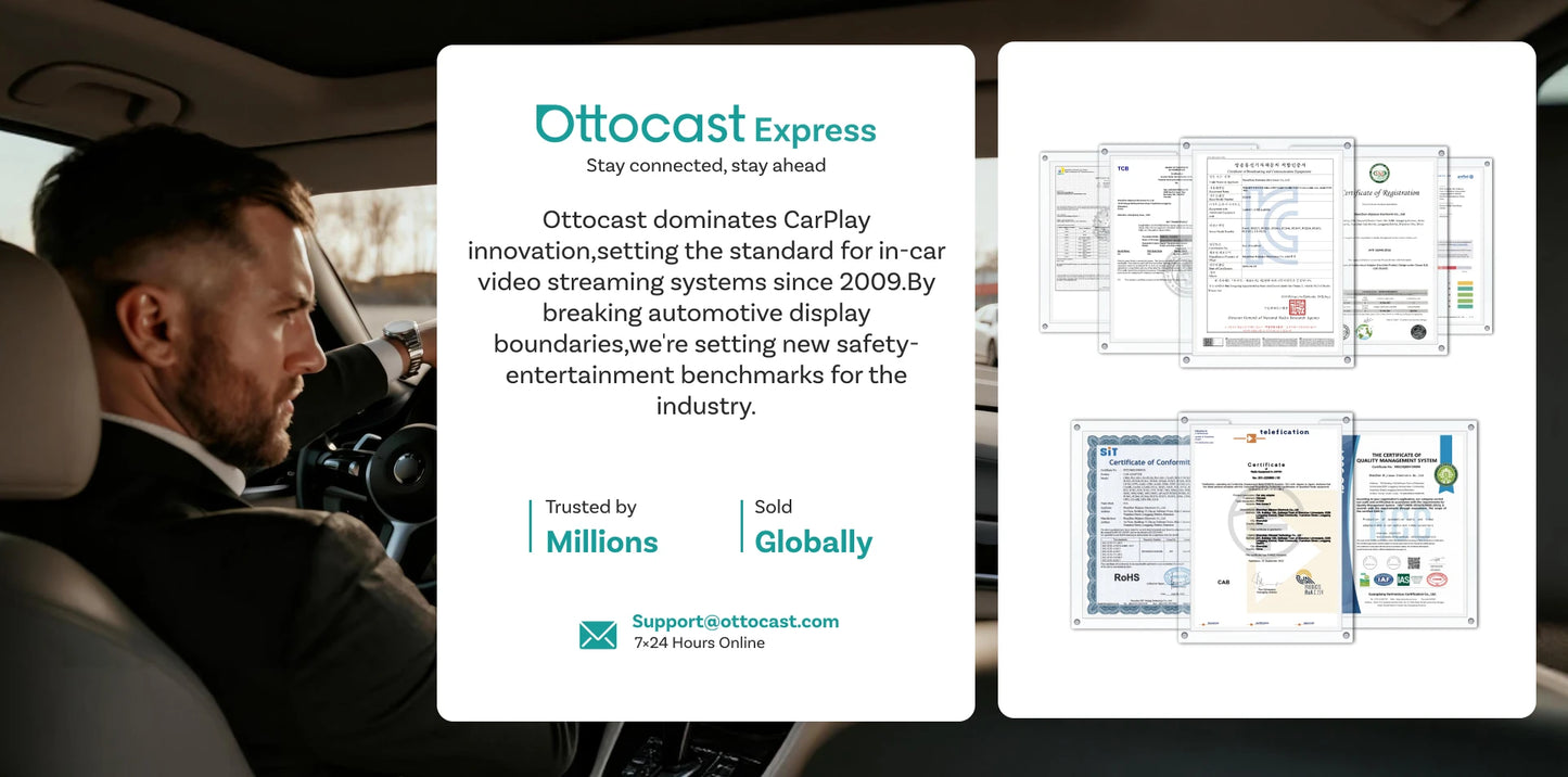 OTTOCAST Play2Video Ultra Wireless CarPlay AI Box Video Streaming for Car YouTube Netflix IPTV Plug&Play for Factory Wired CarPl