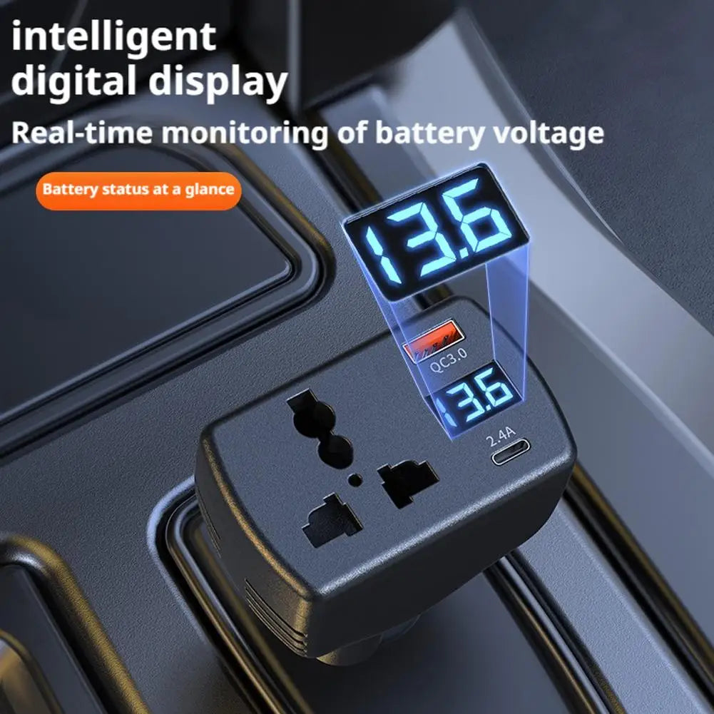 150W Car Power Inverter — DC 12V/24V to AC 220V with PD3.0 USB-C & USB-A Fast Charging