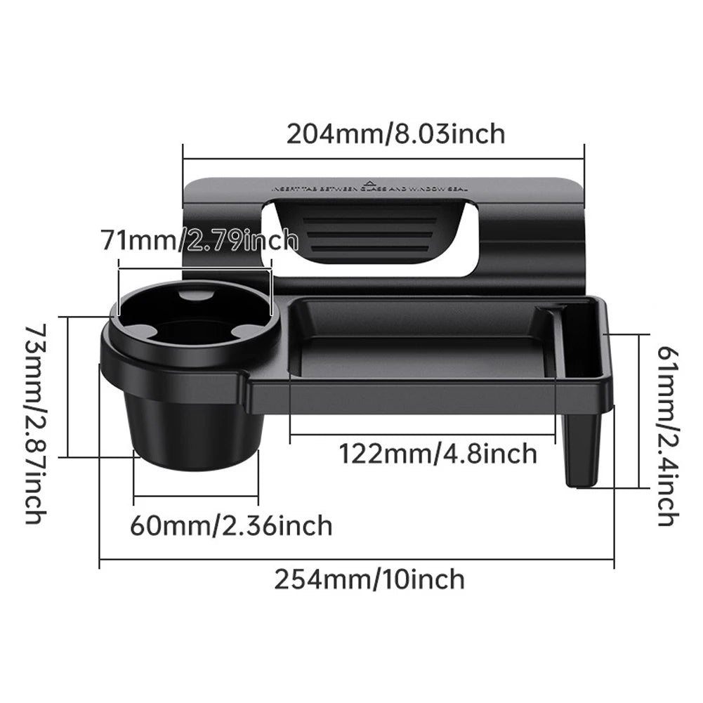 Car Side Door Window Hanging Organizer — Cup Holder, Phone Slot & Storage Pocket | ABS Black