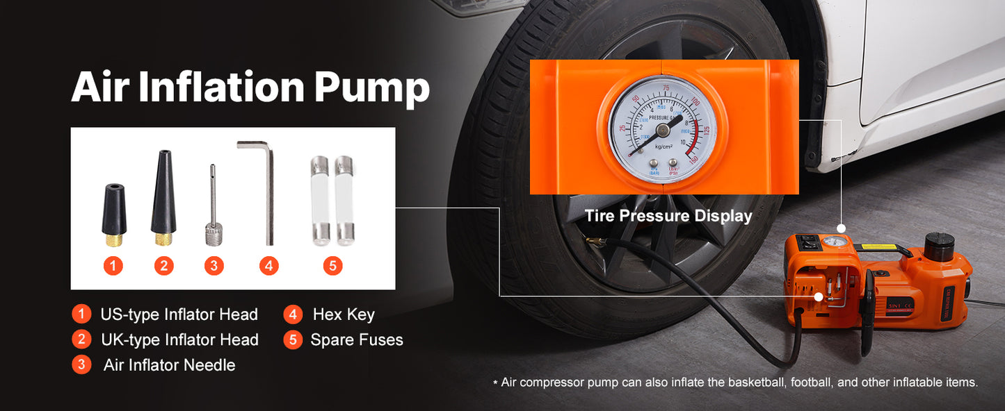 SucceBuy 5T Electric Car Jack Hydraulic Jack with Electric Impact Wrench Built-in Inflatable Pump, LED Light for SUV Sedan Truck