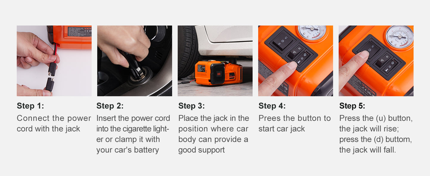 SucceBuy 5T Electric Car Jack Hydraulic Jack with Electric Impact Wrench Built-in Inflatable Pump, LED Light for SUV Sedan Truck